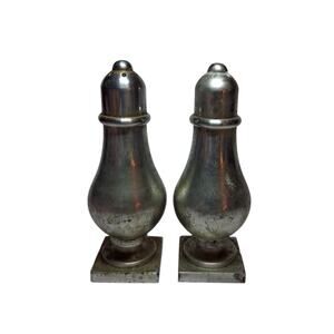 Vintage Pewter Salt and Pepper Shakers 3" x 1.5"